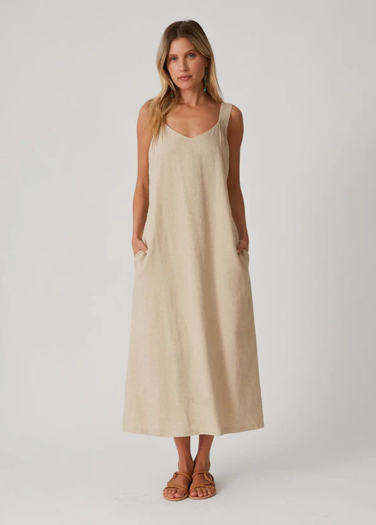 Love stitch bohemian cream midi dress with pockets