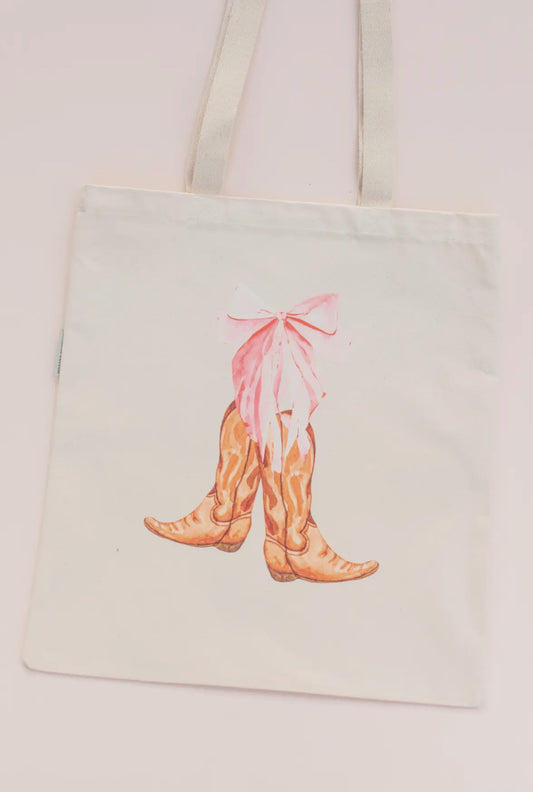 Tote bag with cowboy boots with a bow